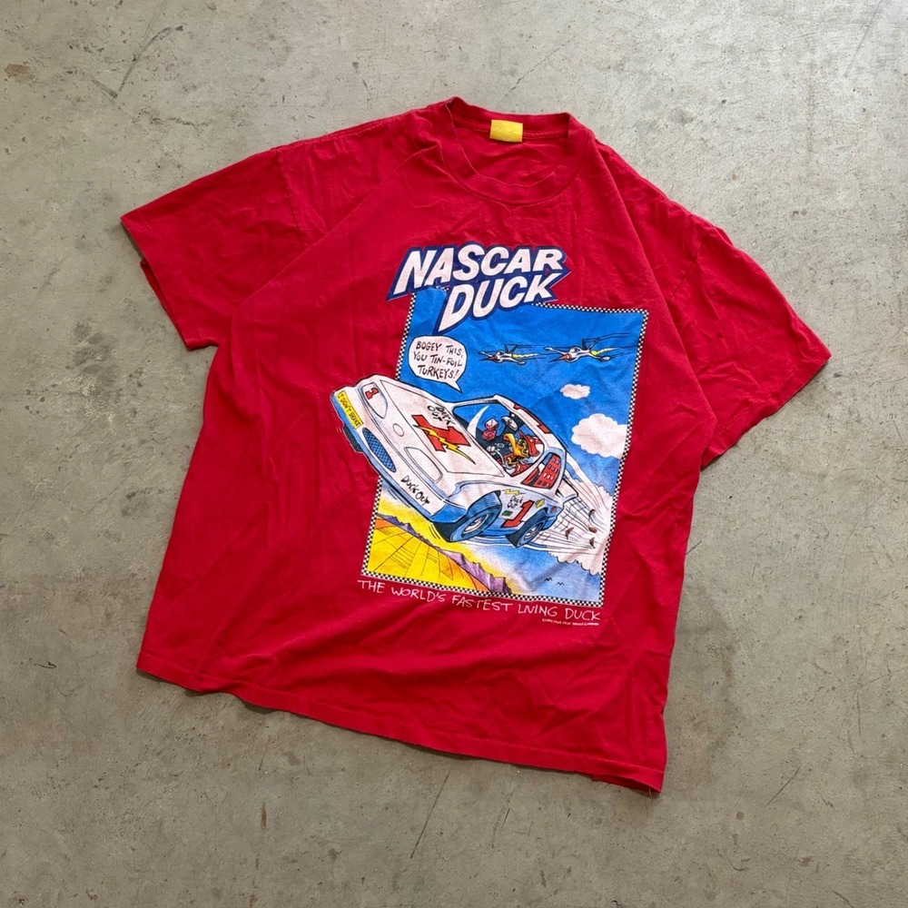 Vintage Duck Head NASCAR Duck Red Graphic T-Shirt Single Stitch 90s Large